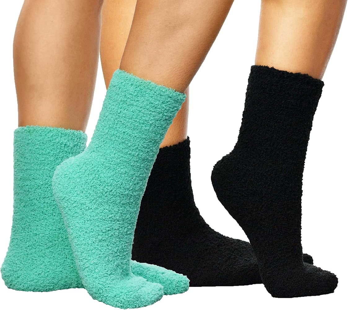 Women’s Socks, Fuzzy Socks, Cozy Socks, Socks for Women, Pack of Fuzzy Socks for Girls, Aqua and Black Microfiber Socks
