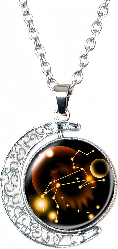 DEQIYIJI Zodiac Necklace Jewelry Birthday Gifts Astrology 12 Constellation Horoscope Sign Galaxy Crescent Half Moon Pendant Necklace