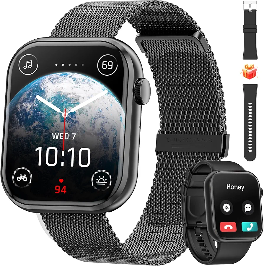 Hwagol Smart Watch (Answer/Make Call) 1.85inch Fitness Tracker, DIY Dials/Pedometer/Calories/Multiple Sport Modes/Voice Assistant,New Year Smart Watches for Men Women Android iOS Phones