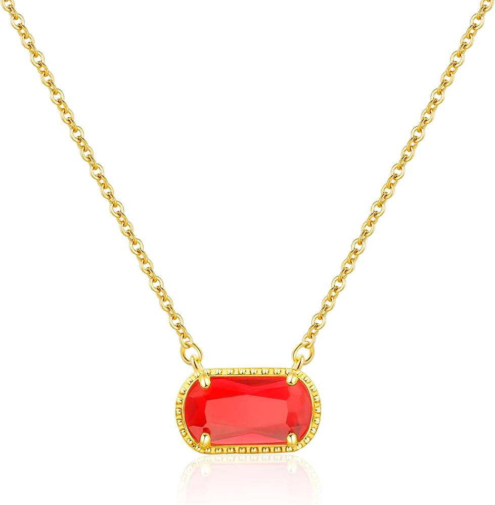 Birthstone Necklace for Women 14k Gold Plated Preppy Oval Stone Necklaces Trendy Zircon Pendant Necklaces Birthday Gifts for Women Mom Wife Friends