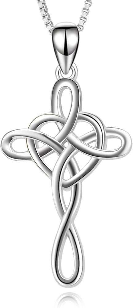 YFN Cross Necklace 925 Sterling Silver Celtic Knot Cross Infinity Heart Love Pendant Necklace 18"
