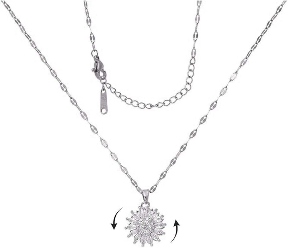 Sunflower Fidget Necklace for Women Gold Moon Necklace Rotating Heart Necklace Spinning Crystal Sunflower Necklace Crescent Moon Necklace Anxiety Necklace Jewelry Accessories