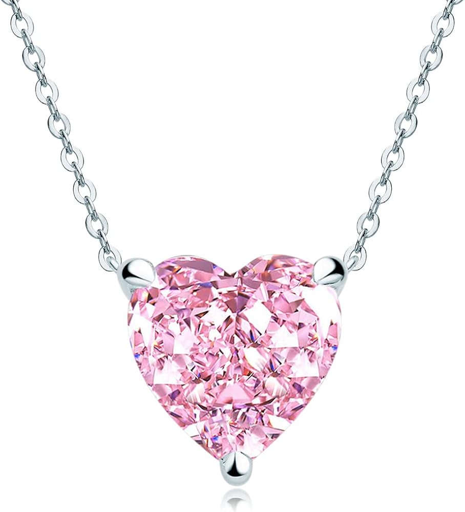 AINUOSHI Necklace for Women, Lab Simulated Diamond, Heart/Radiant/Oval/Pear/Round Cut Pendant, 925 Sterling Silver with 18K White Gold Plating, Christmas Gift, Jewelry Box Packed