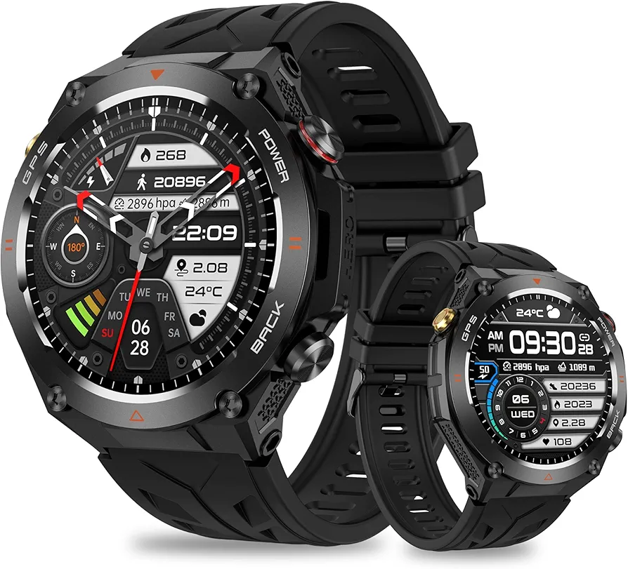 1.45" IPS Fitness Smart Watch with GPS, Multi-Sport Modes, Stylish and Rugged Military Watches for Men, Water-Resistant Sport Watch, Compatible with Android Phones & iOS Devices