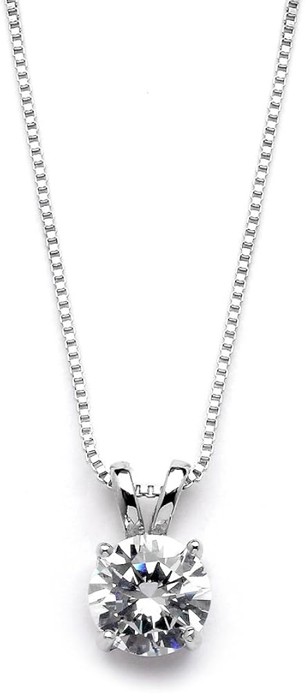 Mariell Cubic Zirconia Crystal Pendant Necklace for Women, 2 Carat Round CZ, Mother's Day Jewelry