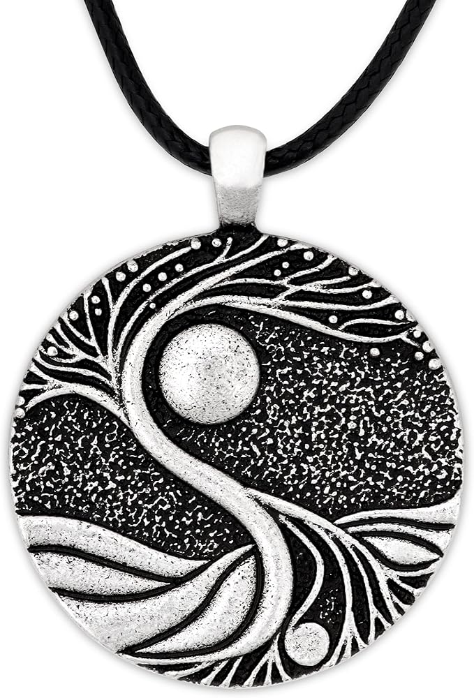 HAQUIL Tree of Life Necklace, Vintage Antique Tree of Life Moon Pendant, Faux Leather Cord, Vintage Jewelry Gift for Women