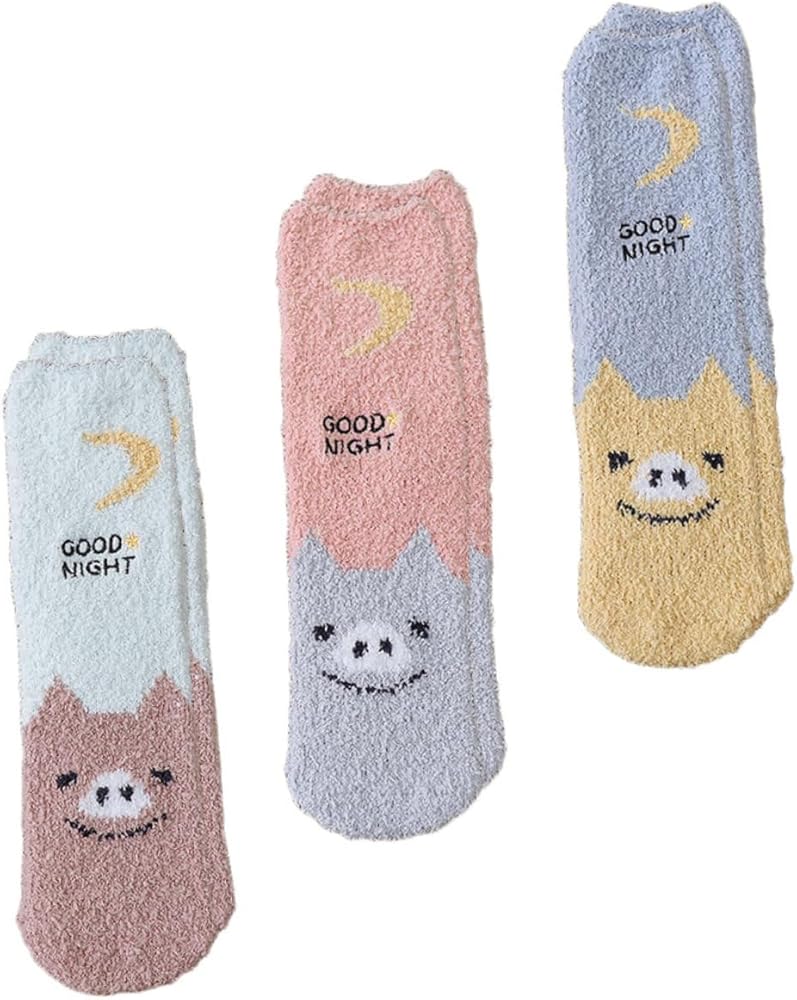 PACKOVE 3 Pairs Coral Fleece Sleeping Socks Soft Slipper Socks Warm Floor Socks Plush Socks Women Slippers for