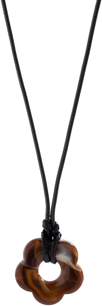 tenghong2021 Flower Charms Pendant Necklaces for Women Y2K Black Leather Colorful Acrylic Flower Shape String Necklace Cord Acrylic Flower Red Pendant Necklace for Women Jewelry