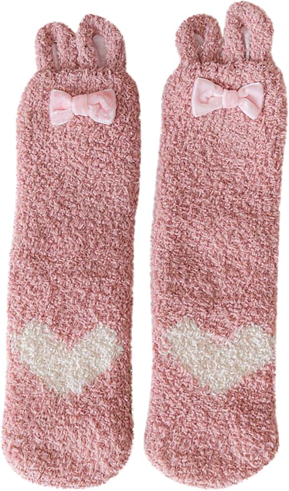Womens Super Soft Fuzzy Cozy Home Sleeping Socks with Bunny Ears Fluffy Winter Warm Plush Animal Sleeping Christmas Socks