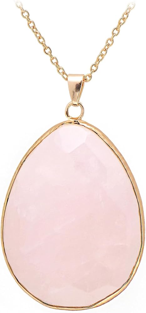 Paialco Faceted Cut Natural Crystal Big Flat Drop Pendant Necklace, Yellow Gold Gilt