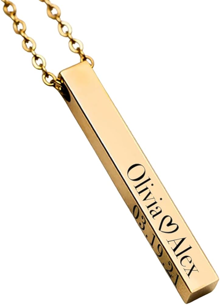 Customized Elegance 3D Vertical Bar Necklace with Engraved Name Pendant Personalized with your text Custom made