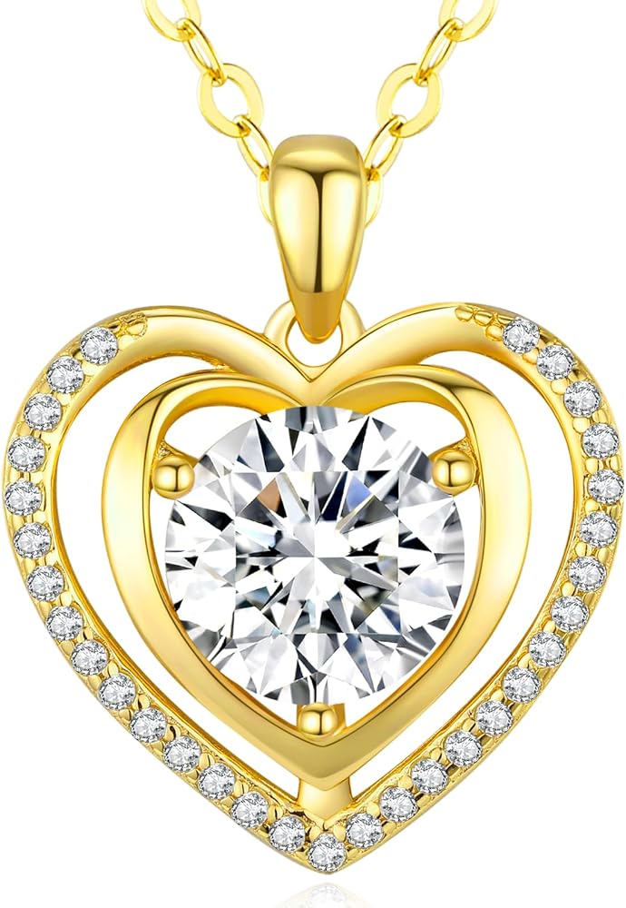Heart Pendant Gold Necklace for Women Moissanite Lab-Created Gem I Love You Wedding Anniversary Birthday Christmas Valentine Engagements Mothers Day Jewelry for Wife Her Girlfriend Mom Daughter