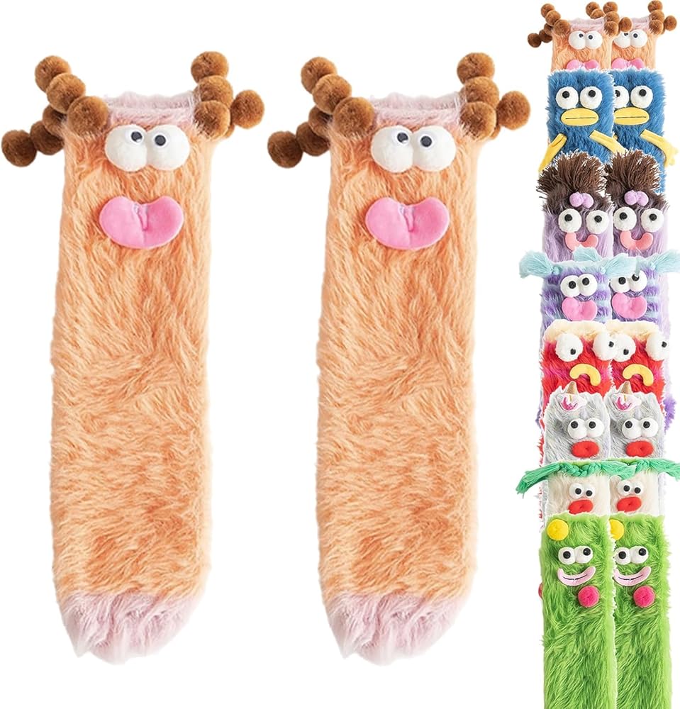 Warm Cozy Fluffy Cartoon Monster Socks,Cute Cartoon Plush Monster Sock For Women,Winter Warm Fuzzy Animal Sleeping Socks