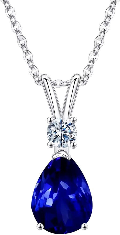 Iefil 1.25 Ct Pear Birthstone Necklaces for Women, 18K White Gold Plated S925 Sterling Silver Genuine or Created Gemstone Birthstone Jewelry for Women Birthday Gifts
