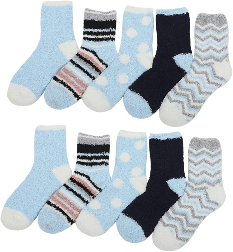 TENDYCOCO 5 Pairs Coral Fleece Sleeping Socks Warm Socks Slippers for Thickened Socks Fleece Crew Socks Fluffy Ankle Socks Fuzzy Slides for Women Polyester Non-slip Miss
