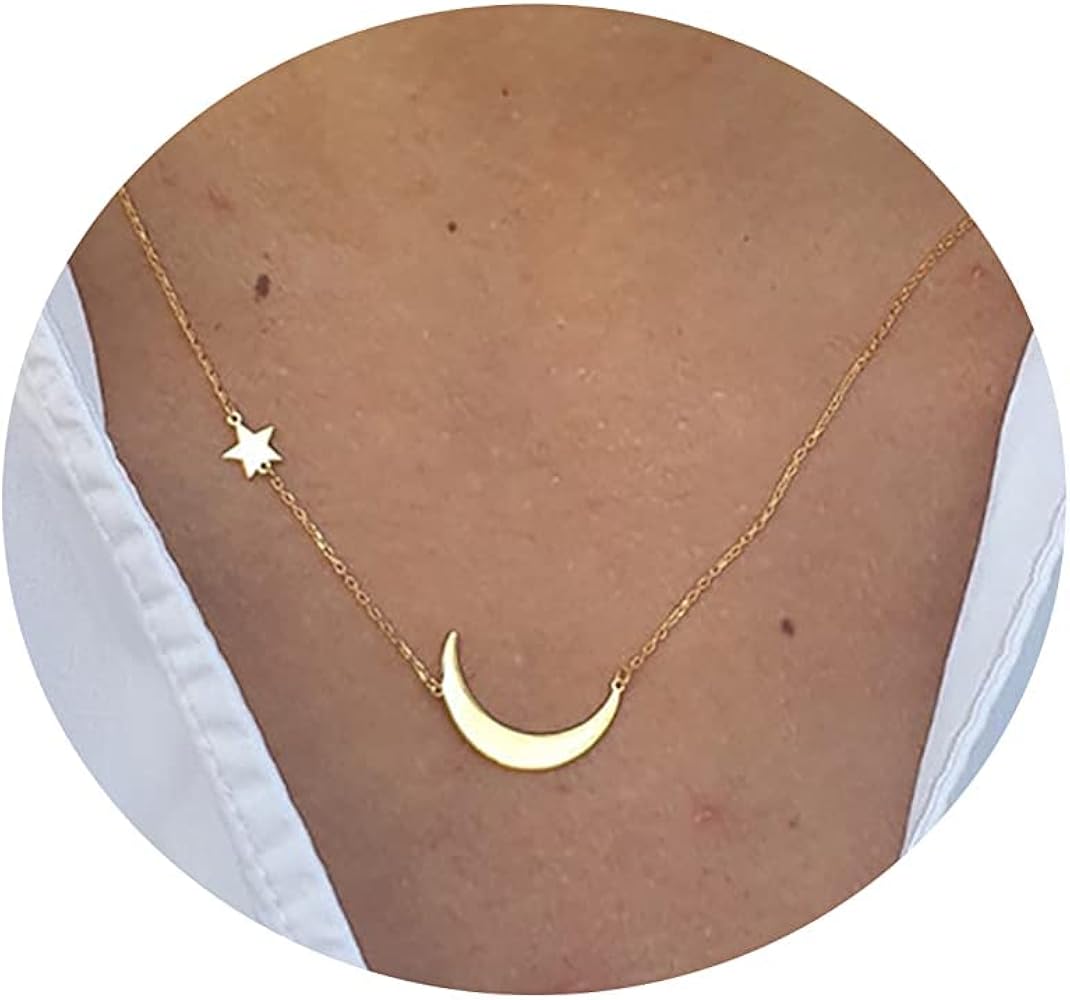 14k Gold/Silver Plated Crescent Moon Necklace Tiny Moon and Star NecklaceDainty Sun Leaf Necklace Gold Pendant Necklace for Women Delicate Minimalist Jewelry