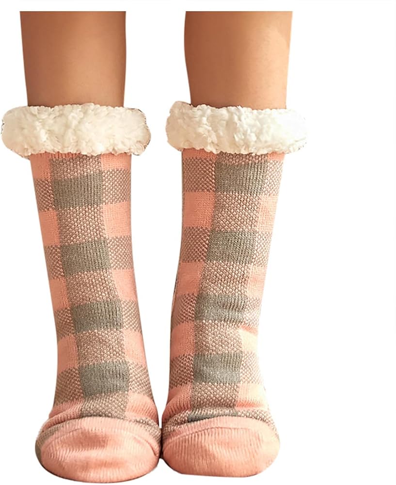 Women Plaid Socks Winter Warm Thicken Warm Sleeping Socks Slippers Fuzzy Socks Socks for Women Size 9-11