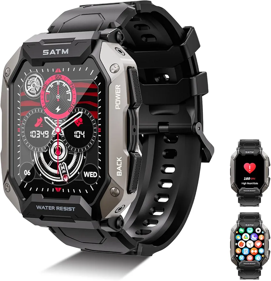 Smart Watch for Men, 1.81" Fitness Tracker Running Watch (Answer/Make Call), Sleep/Step/Activity/Heart Rate Monitor, 100+ Sport Modes Smartwatch for Adroid iOS Phone, IP68 Waterproof, Pedometer