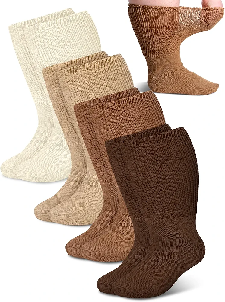 4 Pairs Extra Wide Socks Swollen 30" Lymphedema Socks Bariatric Socks Non Binding Socks(Classic Color,Women 9-11)
