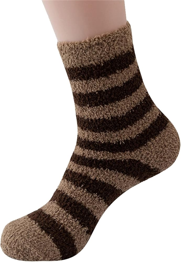 Winter Stripe Coral Velvet Plush Warm Socks Home Socks Sleeping Stockings Striped Socks Vintage Stockings for