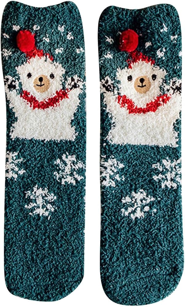 Womens Christmas Fuzzy Socks Funny Xmas Graphic Socks Fluffy Sleeping Socks Plush Home Slipper Socks
