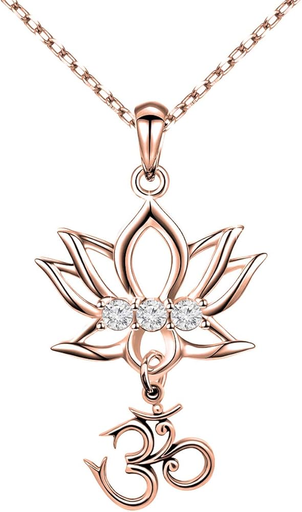 bobauna Yoga Lotus Flower Aum Om Ohm Sanskrit Symbol Pendant Necklace Spiritual Jewelry Gift For Yogi Yoga Lover