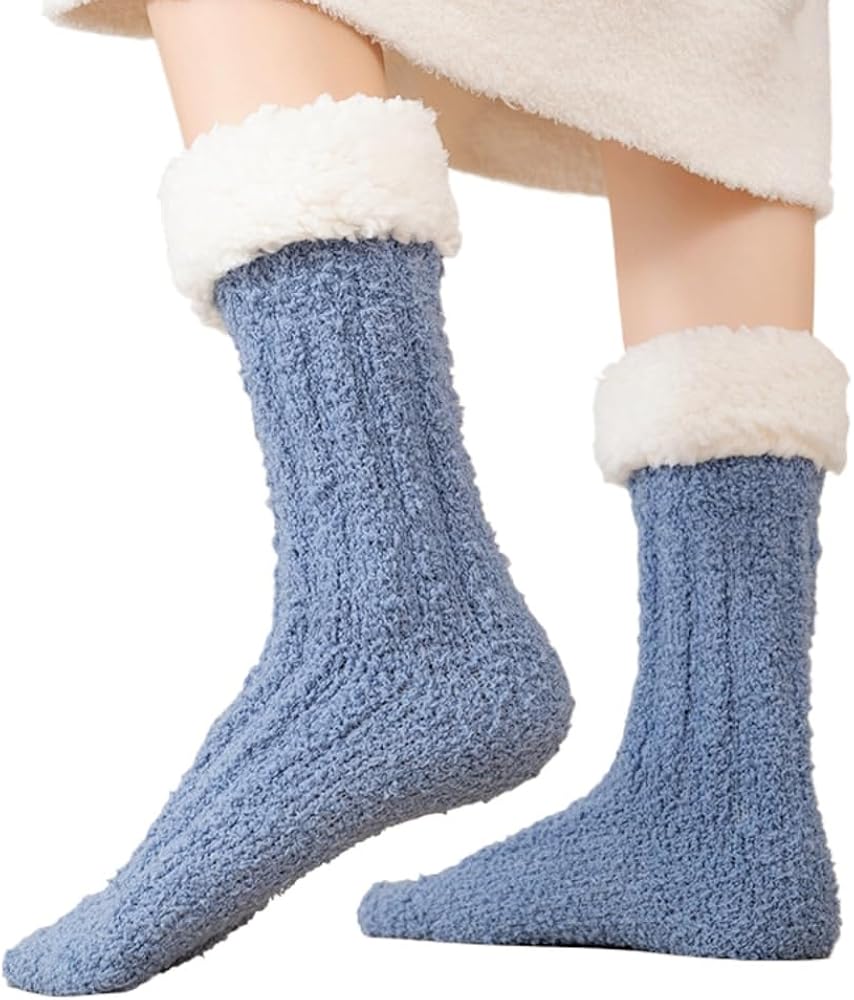 4-Pack Color Matching Coral Fleece Socks Women's Fleece Thickened Warm Home Sleeping Socks