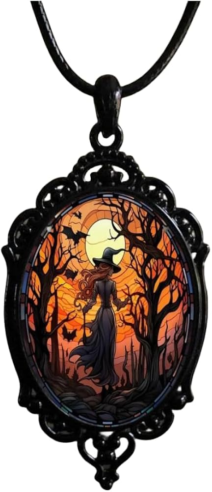 Gothic Bat Glass Pendant Necklace for Women Vintage Gothic Rope Chain Witch Bat Choker Dark Punk Style Necklace Victoria Emboss Necklace Mystic Witch Jewelry Accessories