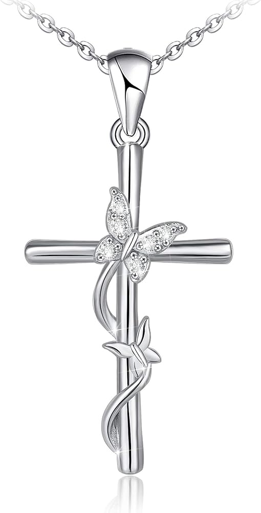 Distance Cross Necklace for Women 925 Sterling Silver Jewelry Pendant Necklace for Mom Wife Gift for Mother's Day or Birthday