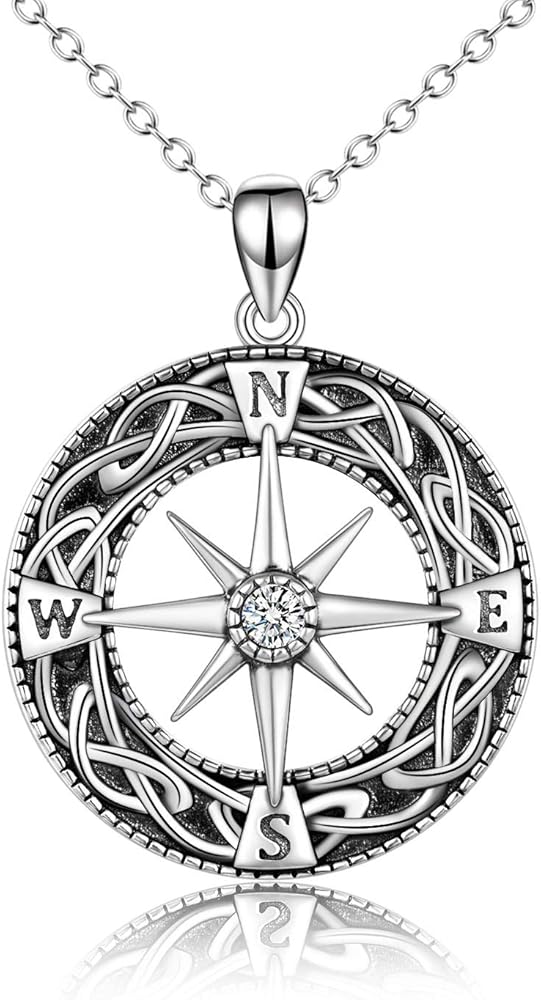 Compass Necklace Sterling Silver Celtic Knot Necklace Graduation Friendship Talisman Travel Necklace Inspirational Graduation Gift Jewelry Gifts for Women Girls