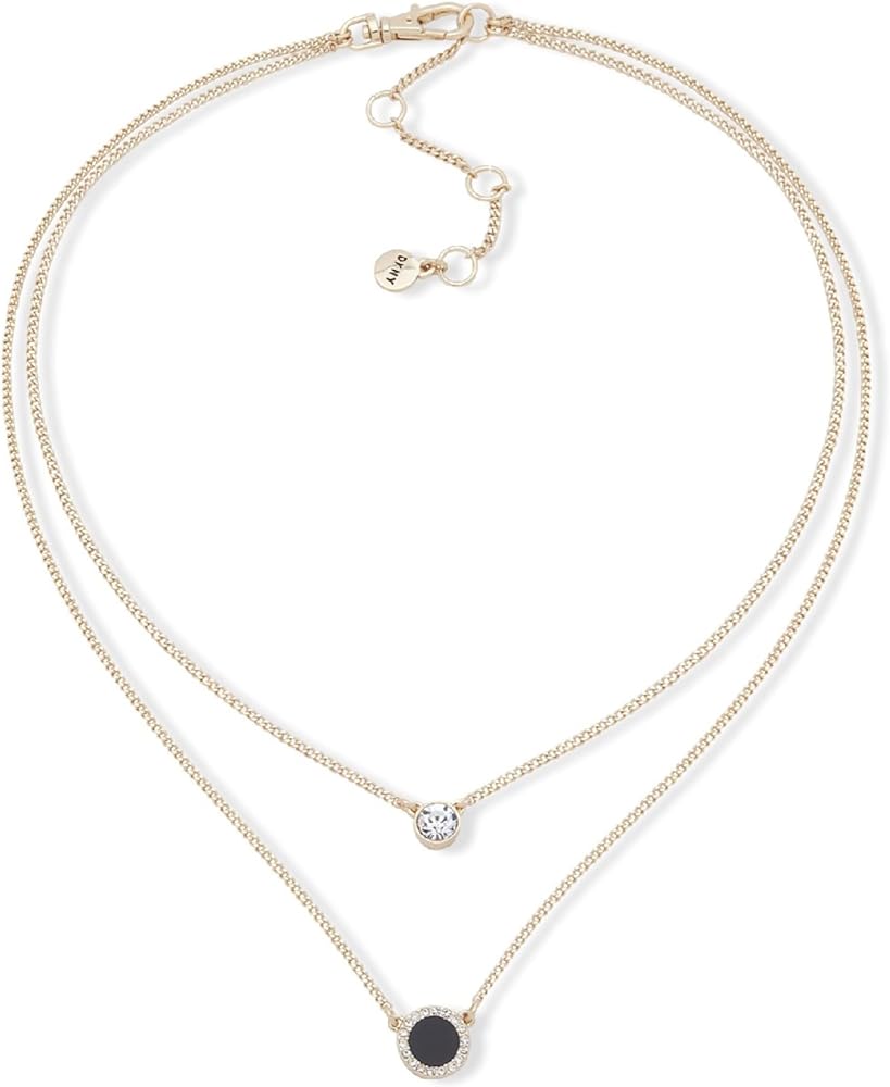 DKNY Gold-Tone Stone & Crystal Layered Pendant Necklace - Sparkling Gold Necklace - Beautiful Women's Jewelry - 16" with 3" Extender