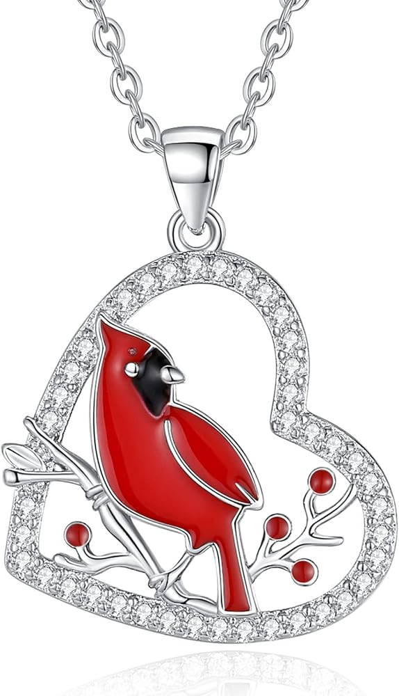 Cardinal Necklace for Women Engraved I love you more Red Cardinal Heart Pendant Necklaces Memorial Cardinal Sympathy Gift Jewelry