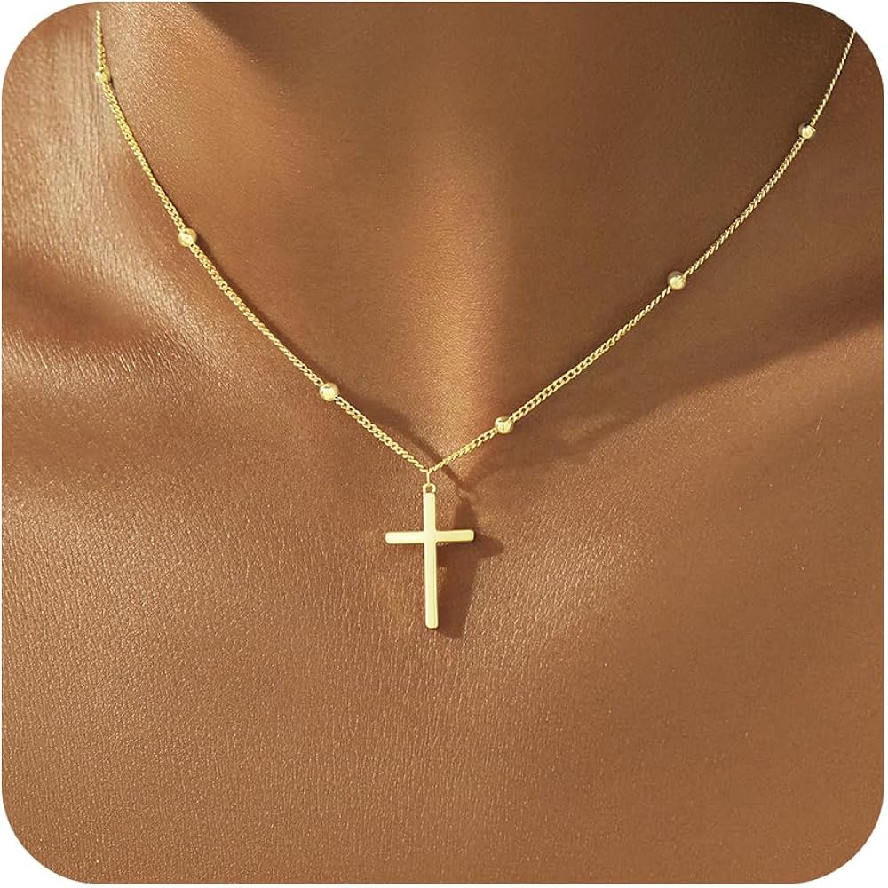Gold Necklace for Women Dainty Infinity Cross Pendant Necklace Non Tarnish & Waterproof Layered CZS Jewelry for Everyday Wear Simple Trendy Choker Minimalist Faith Christian Cross Gifts