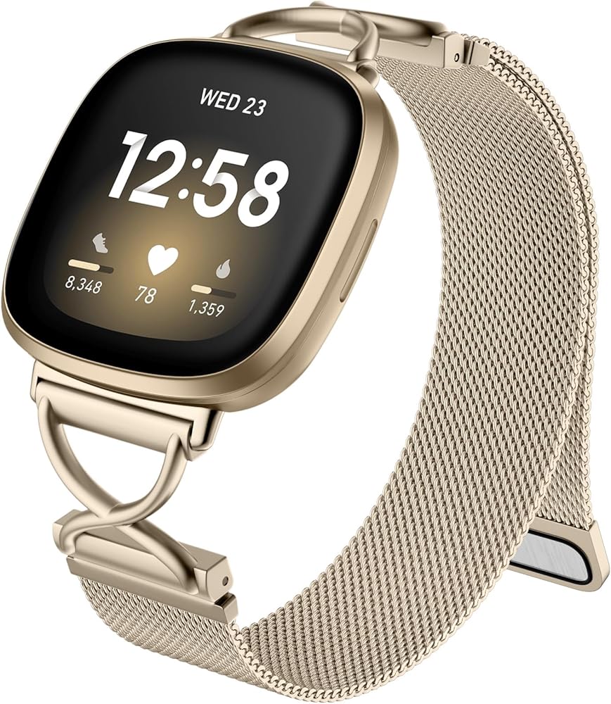 JKD X-Shape Metal Band Compatible with Fitbit Versa 4/Sense 2/Versa 3/Sense Bands Women Men, Stainless Steel Soft Mesh Loop Strap Replacement for Fitbit Sense 2/Versa 3/Sense/Versa 4 Smartwatch