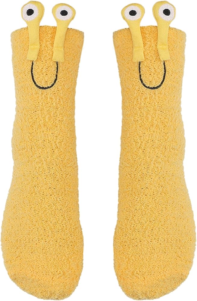 Novelty Crazy Fuzzy Socks Smiley Face House Slipper Socks with Grips,Hospital Gift for Autumn and Early Winter