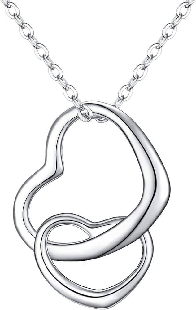 EVER FAITH Women's 925 Sterling Silver Simple Interlocking Open Heart Adjustable Pendant Necklace Birthday/Mothers Day/Valentines Day/Christmas Jewelry Gift for Friend Sister Mother