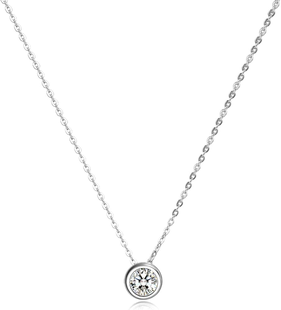925 Sterling Silver Solitaire Cubic Zirconia Necklace for Women Teen Girls