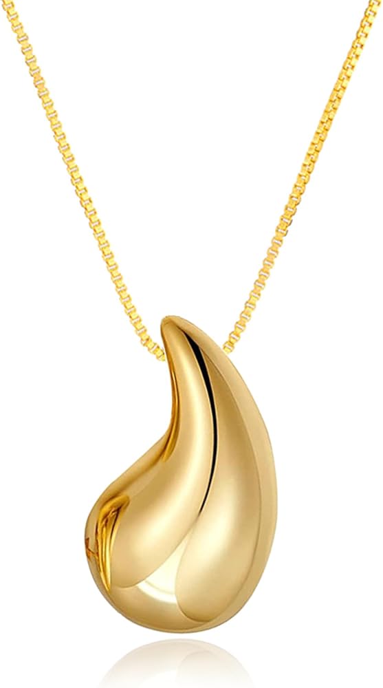 Bi&Yamigeo Teardrop Necklace Earring set,18K Gold Stainless Steel Tear Drop Necklaces Earrings Ring Jewelry,Adjustable Layered Choker Box Chain Waterdrop Pendant Necklace for Women