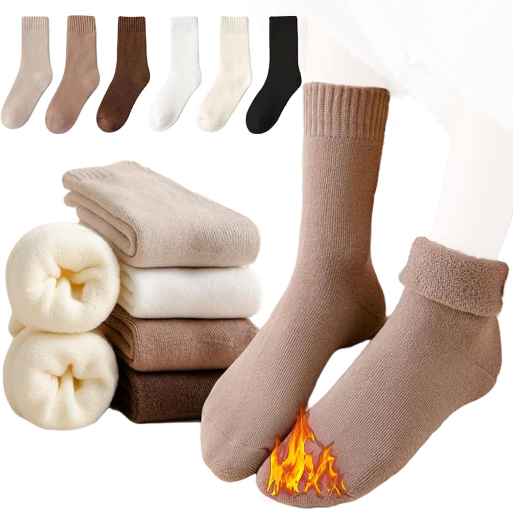 Terry Socks 6 Pairs Womens Winter Solid Thick Plush Warm Sleep Boot Socks Home Cozy Crew Thermal Towel Floor Socks