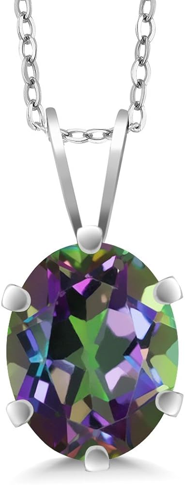 Gem Stone King 9X7MM Oval Gemstone Birthstone Solitaire Pendant Necklace For Women | 925 Sterling Silver | Fine Jewelry Gifts for Her Mom Women Wife | With 18 Inch Silver Chain