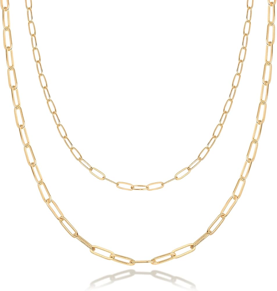 PAVOI 14K Gold Plated Dainty Layering Necklaces for Women | Snake Chain, Curb Link, Paperclip Layered Chains | Trendy Layering Necklace