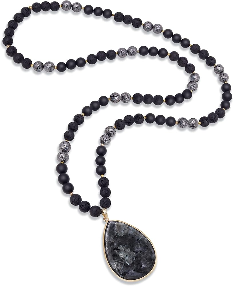 Long Pendant Necklaces for Women/Men Trendy, 8MM Womens Beaded Jasper Necklaces,32 Inch Green Stone Bead BOHO Necklace Jewelry,Chunky Statement Necklace,Handmade Fashion Jewelry Gifts
