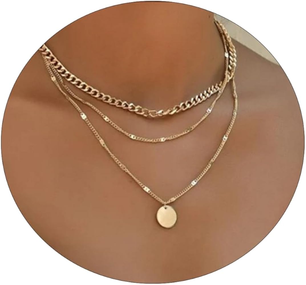 VIROMY Dainty Gold Necklace for Women 14K Gold Plated Layered Satellite Necklaces Trible Layering Paper Clip Chain Link Necklace Everyday Jewelry