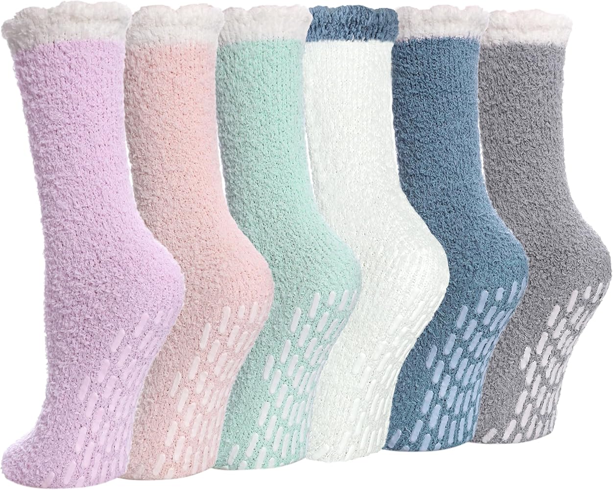 Ginmewrae Non Slip Fuzzy Socks Hospital Socks for Women with Grips Winter Warm Cozy Fluffy Slipper Socks Christmas Gift for Women