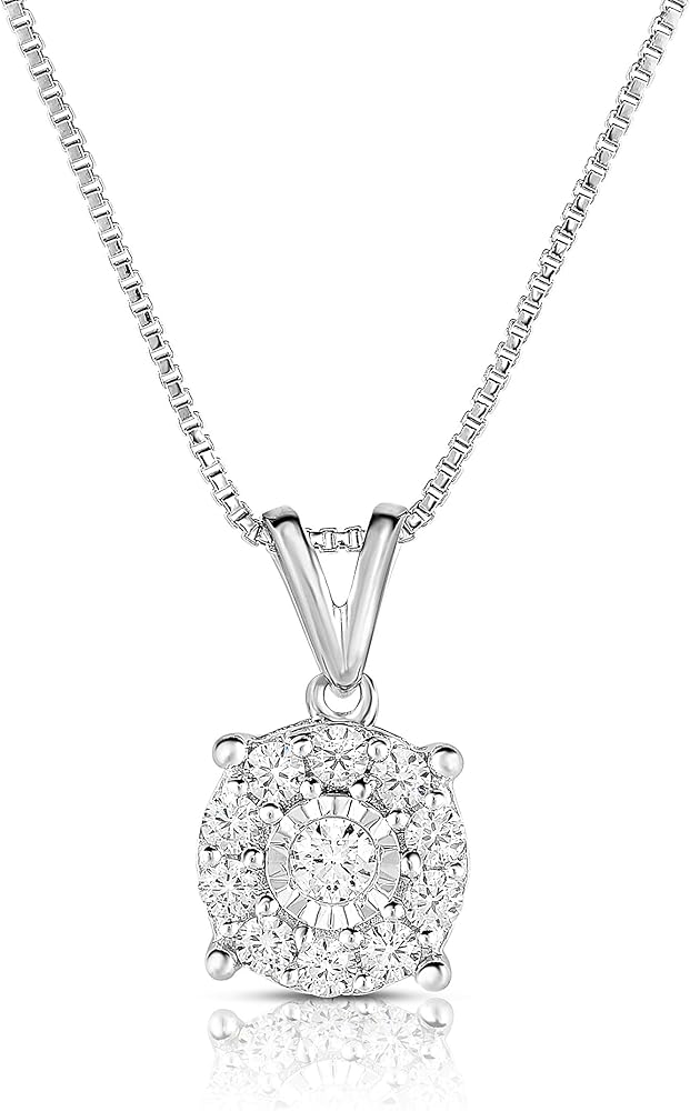 NATALIA DRAKE Miracle Halo 1/4 Cttw Diamond Necklace for Women in Rhodium Plated 925 Sterling Silver Color I-J/Clarity I2-I3