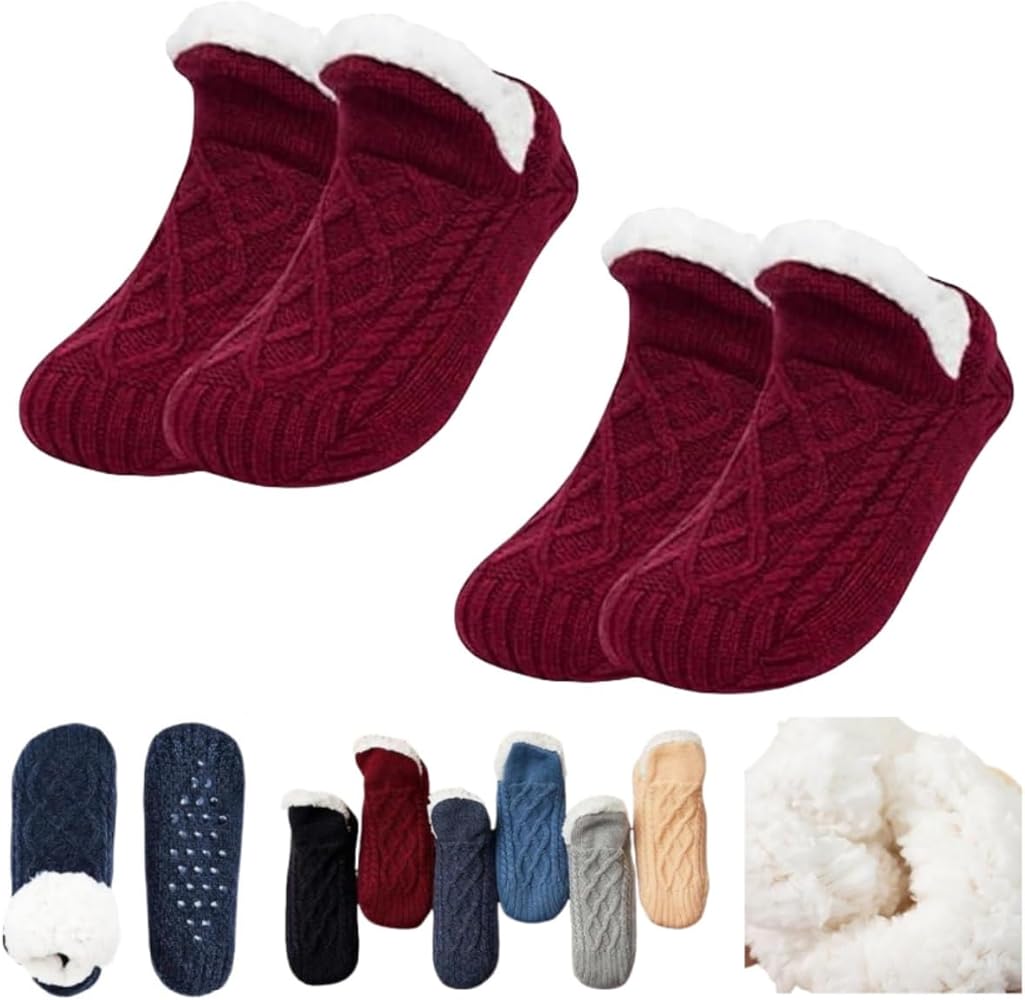 Truecups Fleece Socks,Women's V Mouth Thick Fleece Lined Thermal Socks,Winter Indoor Non Slip Cozy Warm Fluffy Slipper Socks