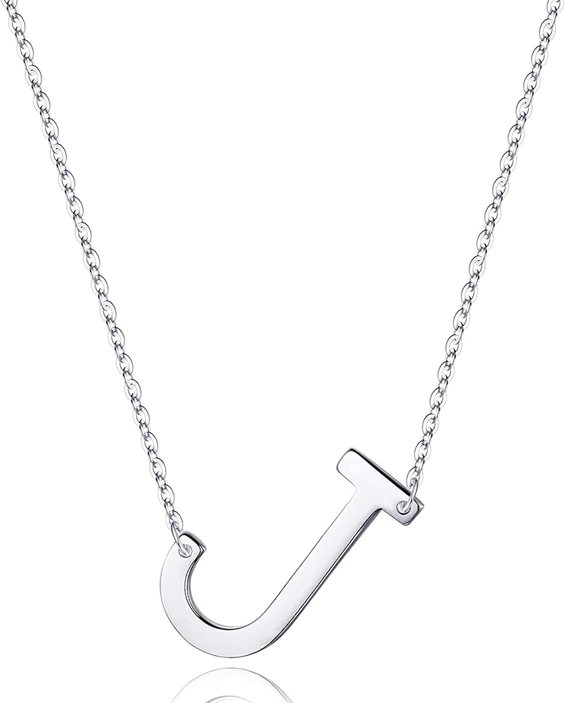 S925 Sterling Silver Sideways Initial Necklaces for Women, Dainty Hypoallergenic Sterling Silver Letter A-Z Pendant Necklace Silver Sideways Initial Letter Necklace for Women Jewelry Gifts