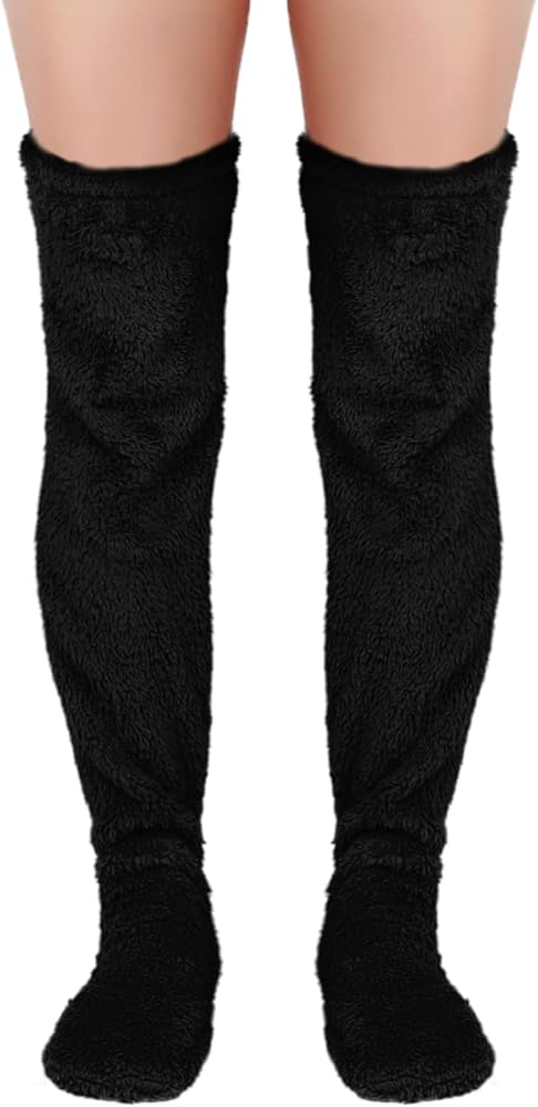 BOXOB Over Knee High Fuzzy Socks, Thigh Snuggs Cozy Socks Winter Leg Warmers Plush Long Slipper Sleeping Stockings for Home