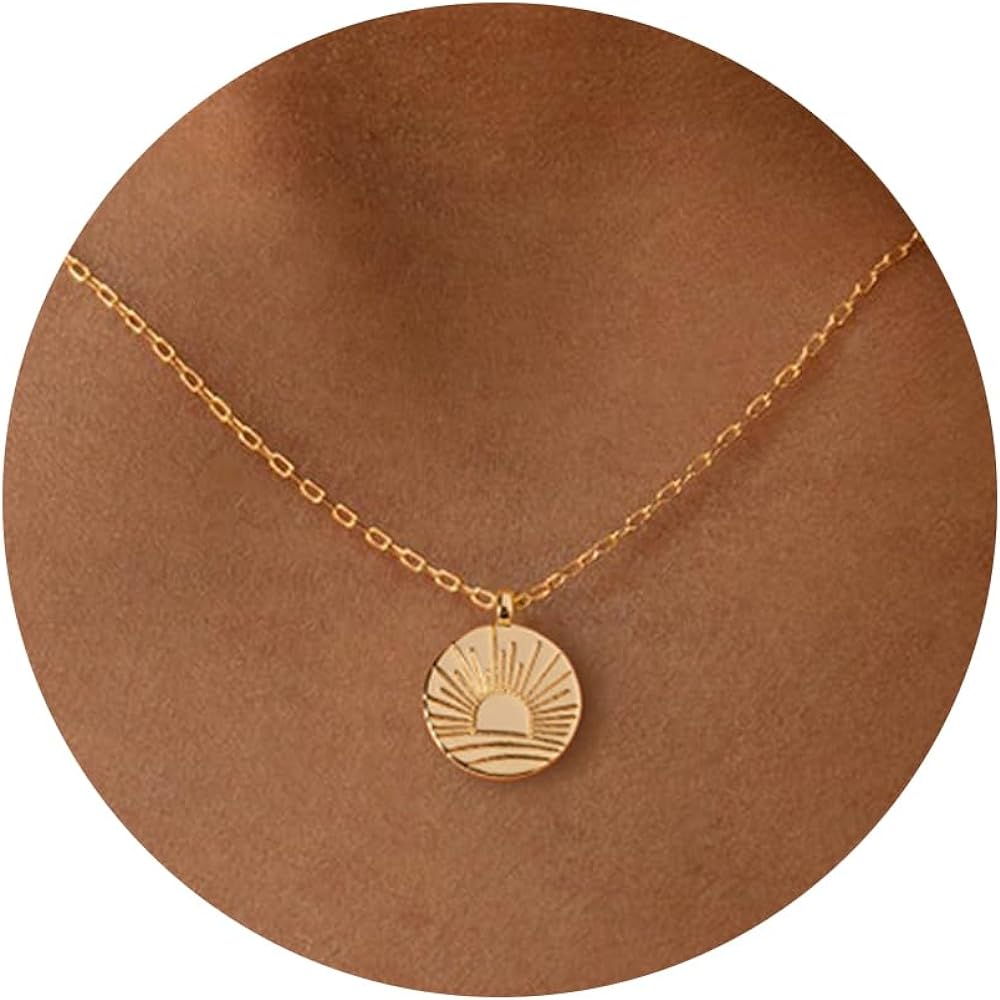 Gold Necklace for Women: 14K Gold Plated Softball Necklace Dainty Sun Simple Italian horn Interlocking Pendant Necklace Cute Bee Butterfly Hummingbird Necklace 16.5”+2” ext