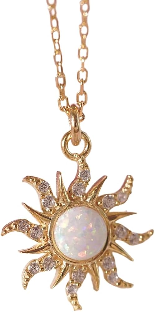 White Opal Gold Sun Necklace Sun Pendant Gift for Her Sunshine Necklace Sun Pendant Necklace for Women Boho Necklace Sunburst Necklace